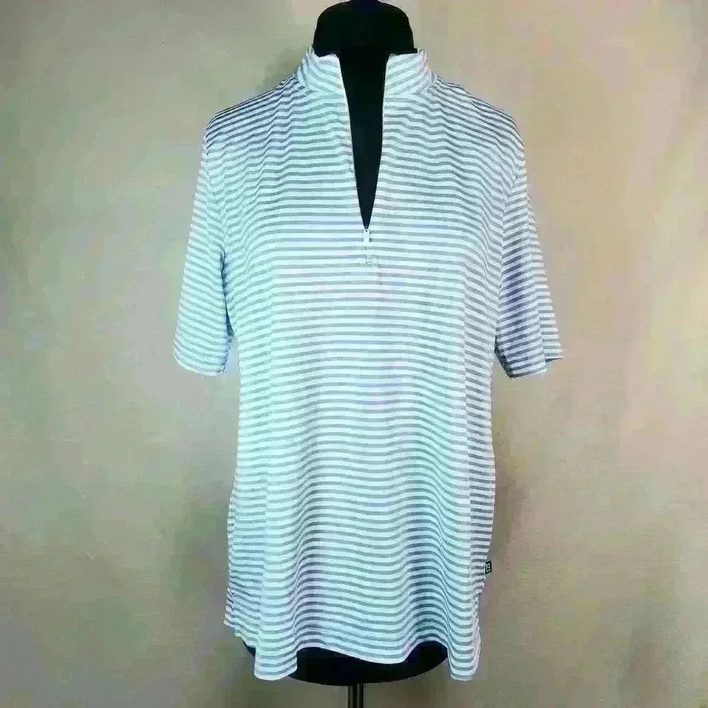NWT Cutter‎ & Buck XL Womens Virtue Eco Pique Atlas Stripe Blue Moon Golf Top